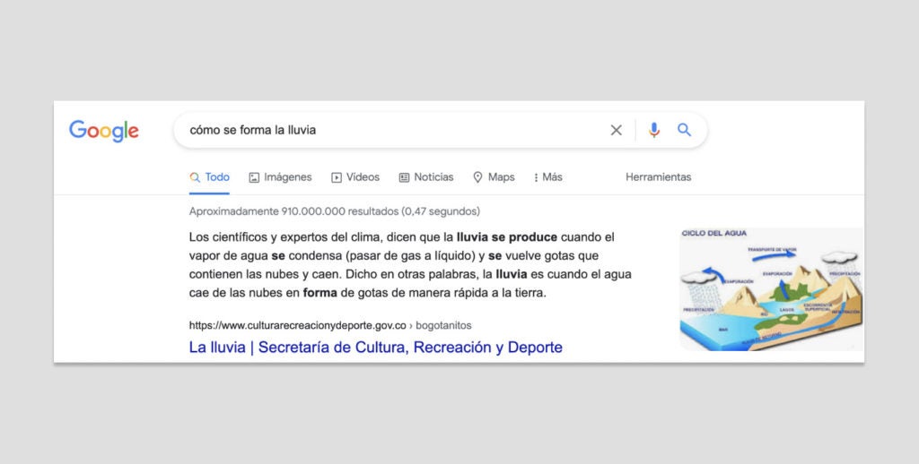 Captura de un fragmento destacado en Google.