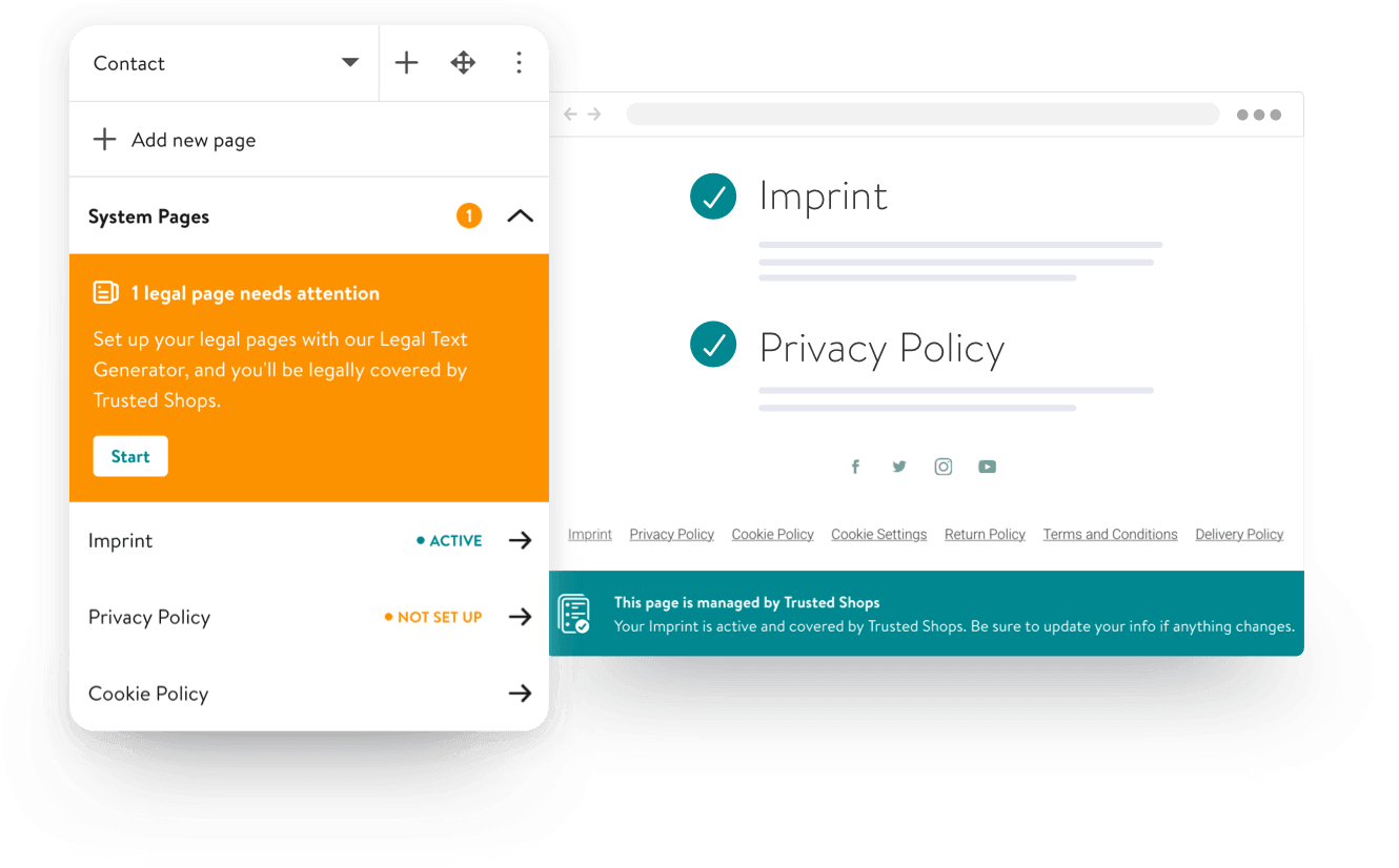 Voorbeeld van een Impressum en Privacyverklaring, gemaakt met de Juridische tekstgenerator van Jimdo en Trusted Shops.