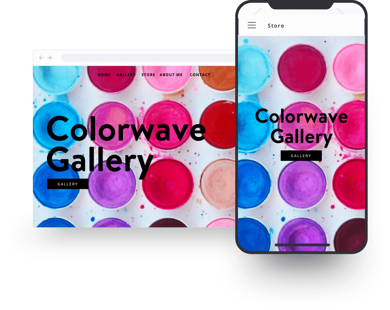 Site Web d'une galerie d'art sur un ordinateur portable et un téléphone portable.